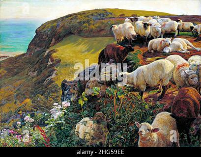 Our English Coasts, 1852 (`Strayed Sheep') von William Holman Hunt (1827-1910), Öl auf Leinwand, 1852. Holman Hunt war eine führende Figur in der Pre-Raphaelite-Bewegung des 19th. Jahrhunderts. Stockfoto